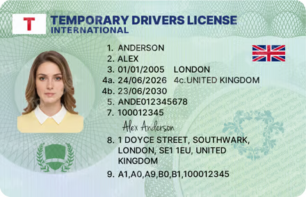 Green “Temporary” License Card